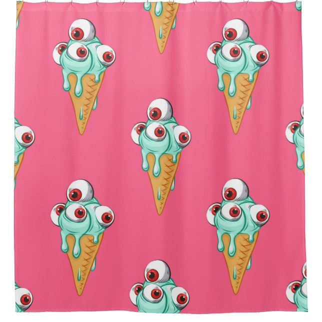Blue ice cream with eyes. Pink background. Seamles Shower Curtain (Front)