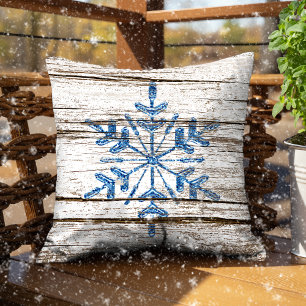 Blue Ice Crystal on Faux Weathered Wood Texture Cushion