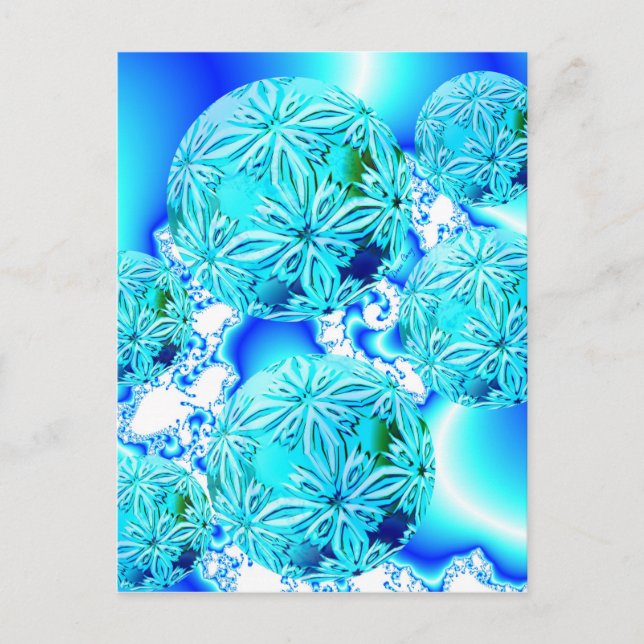 Blue Ice Crystals, Abstract Aqua Azure Cyan Spiral Postcard (Front)