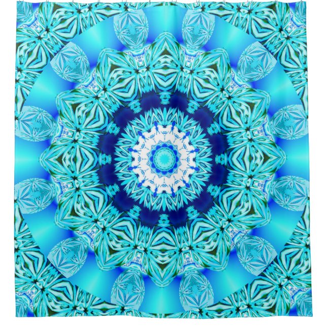 Blue Ice Glass, Abstract Beauty Aqua Lace Shower Curtain (Front)