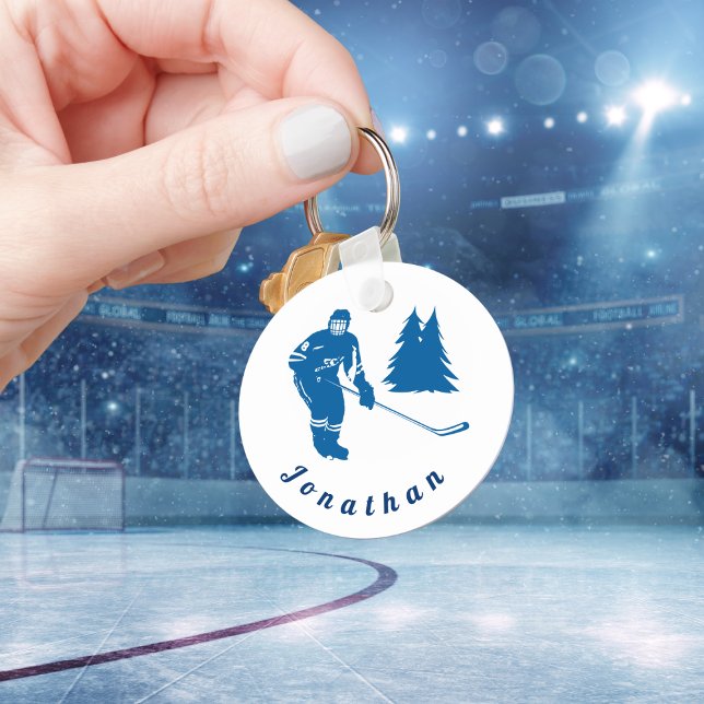 Blue Ice Hockey Player Custom Name Winter Sport   Key Ring (Creator Uploaded)