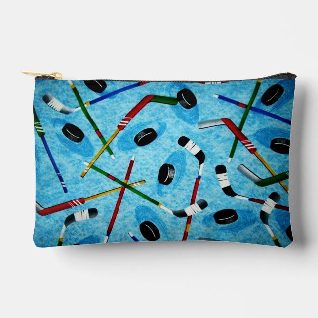 Blue Ice Hockey Theme Accessory Pouch (Front)