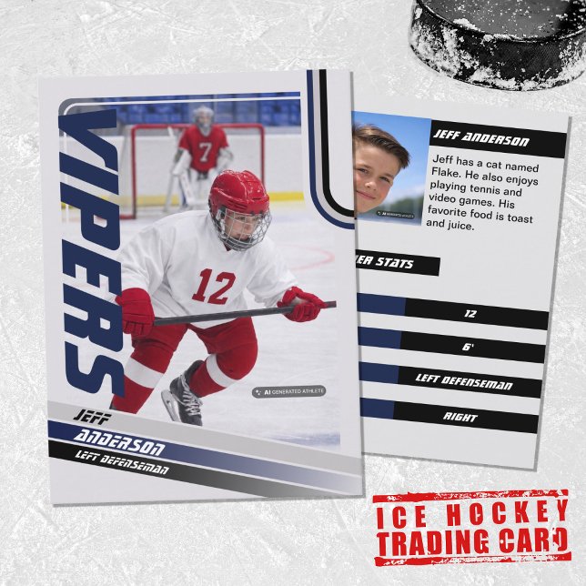 Blue Ice Hockey Trading Card (Unleash your creativity with our blue and black customizable ice hockey trading card )