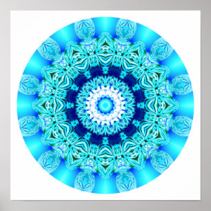Blue Ice Lace Mandala, Abstract Aqua Poster