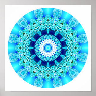 Blue Ice Lace Mandala, Abstract Aqua Poster