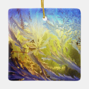 Blue ice leaves ceramic ornament