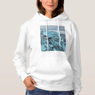 Blue ice on beach seascape, Iceland Hoodie