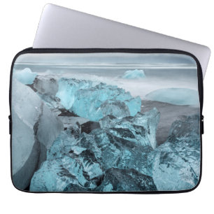 Blue ice on beach seascape, Iceland Laptop Sleeve