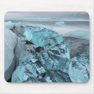 Blue ice on beach seascape, Iceland Mouse Pad