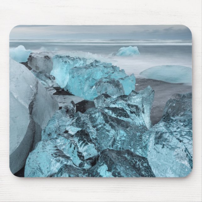 Blue ice on beach seascape, Iceland Mouse Pad (Front)