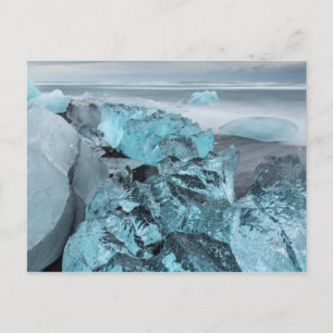 Blue ice on beach seascape, Iceland Postcard