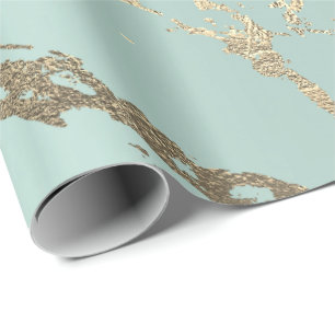 Blue Ice Pastel Gold Marble Shiny Abstract Wrapping Paper