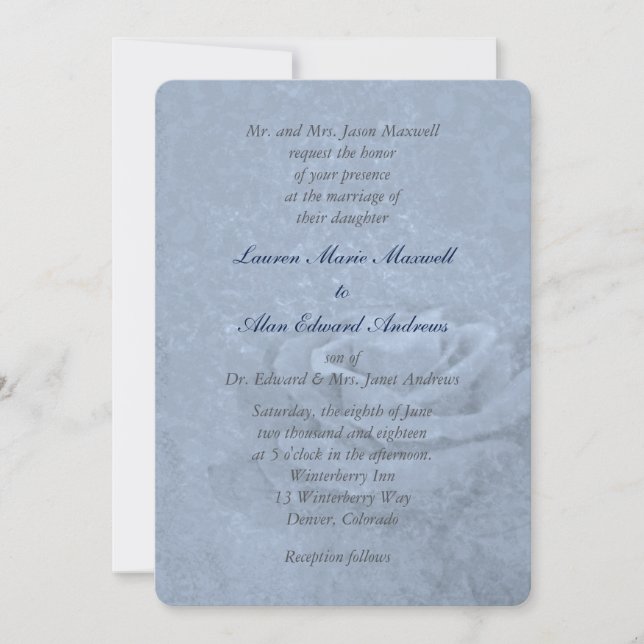 Blue Ice Rose Minimalist Wedding Invitation (Front)