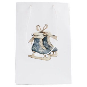 Blue Ice Skates Snowflakes Christmas Medium Gift Bag