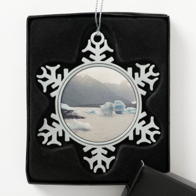 Blue Ice Snowflake Pewter Christmas Ornament (Box)