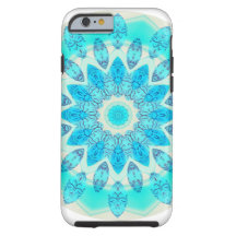 Blue Ice Star Mandala, Abstract Aqua Joyful Light
