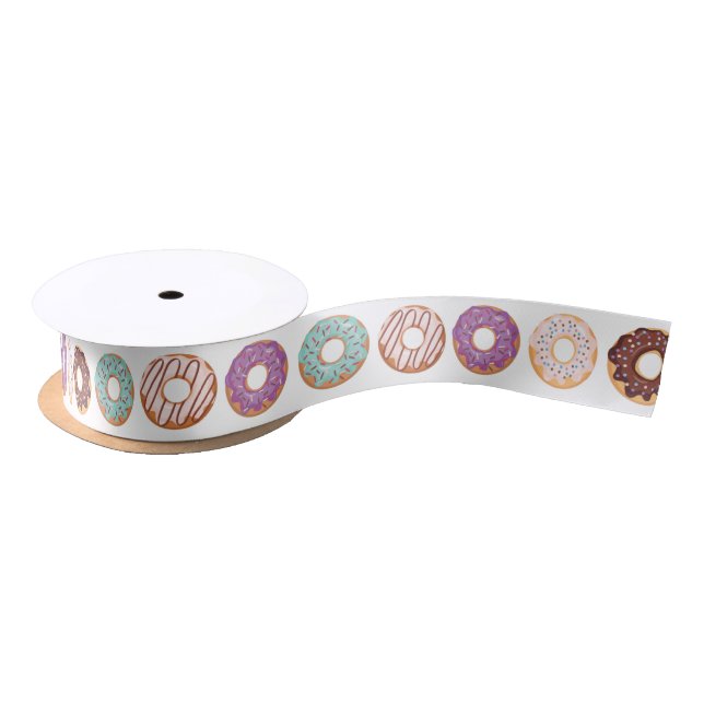 Blue Iced Doughnuts With Sprinkles Pattern Party Satin Ribbon (Spool)