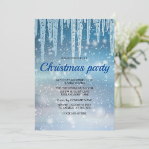 Blue Icicle Sparkly Snow Christmas Party  Invitation