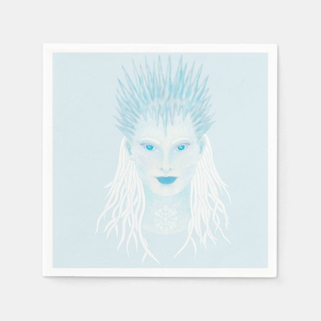 Blue icy winter queen with icicle crown napkin (Front)