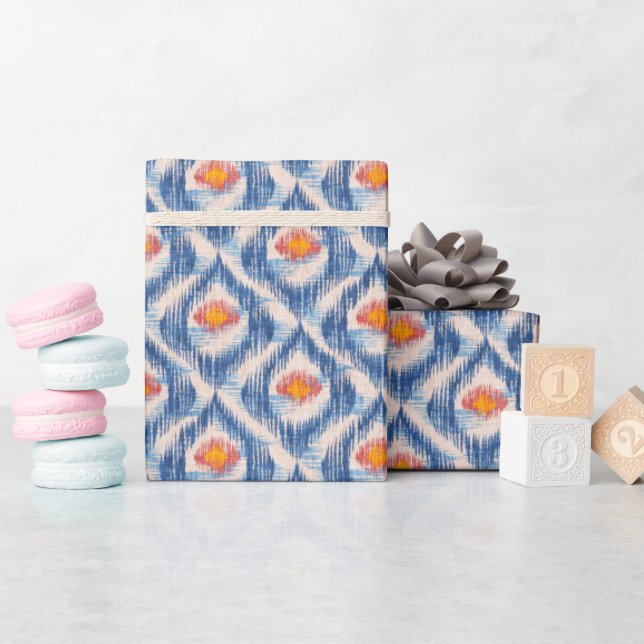 Blue ikat wrapping paper for Holidays (Baby Shower)