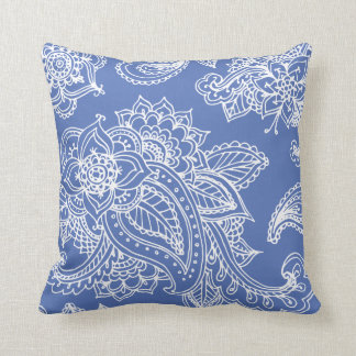 Blue Illustrated Bohemian Paisley Henna Cushion