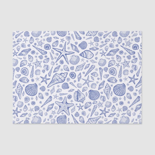 Blue Illustrated Seashell Tissue Paper (Front)