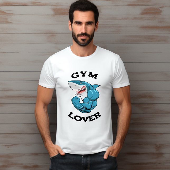 Blue Illustrated Shark Gym Lover T-Shirt (Creator Uploaded)