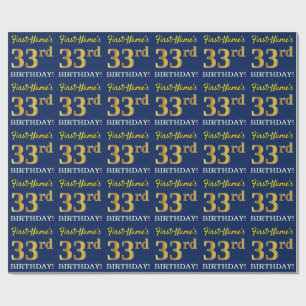 Blue, Imitation Gold Look "33rd BIRTHDAY" Wrapping Paper
