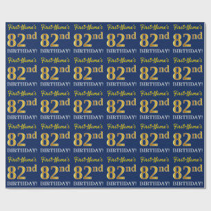 Blue, Imitation Gold Look "82nd BIRTHDAY" Wrapping Paper