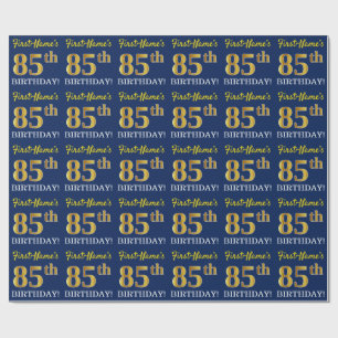 Blue, Imitation Gold Look "85th BIRTHDAY" Wrapping Paper