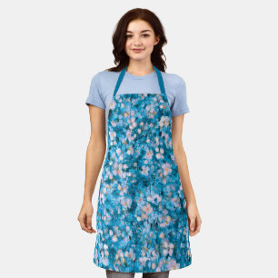 Blue Impressionism Flowers Apron