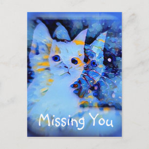Blue Impressionist Style Kitten Art Missing You Postcard