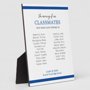 Blue In Memory Of Our Classmates Class Reunion Plaque