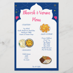 Blue Indian design border hindu wedding menu