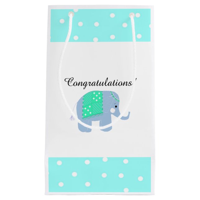 Blue Indian Elephant Small Gift Bag (Front)