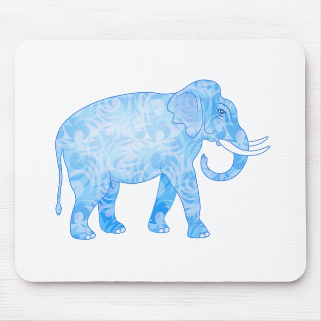 Blue Indian Elephant with Fancy Pattern Mouse Pad (Front)