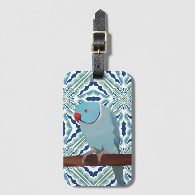 Blue Indian Ringneck Parakeet Luggage Tag (Front Vertical)