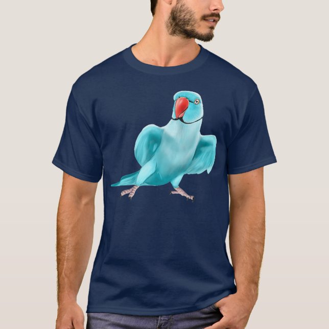 Blue Indian Ringneck Parrot bird T-Shirt (Front)