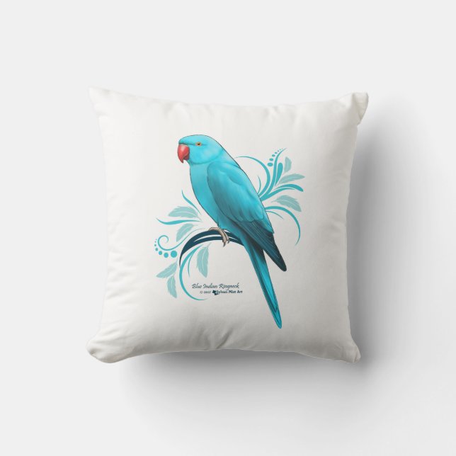 Blue Indian Ringneck Parrot Cushion (Front)