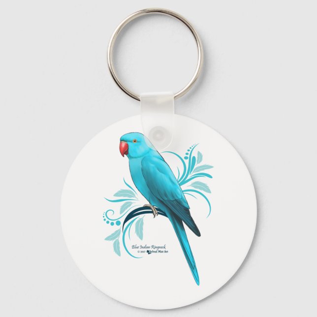 Blue Indian Ringneck Parrot Key Ring (Front)
