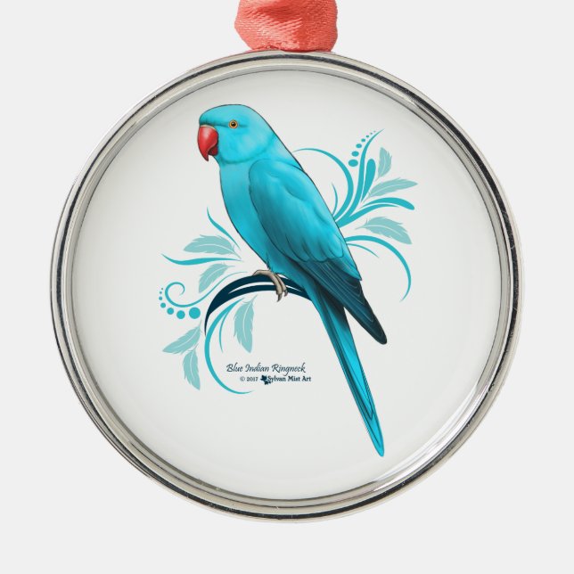 Blue Indian Ringneck Parrot Metal Tree Decoration (Front)