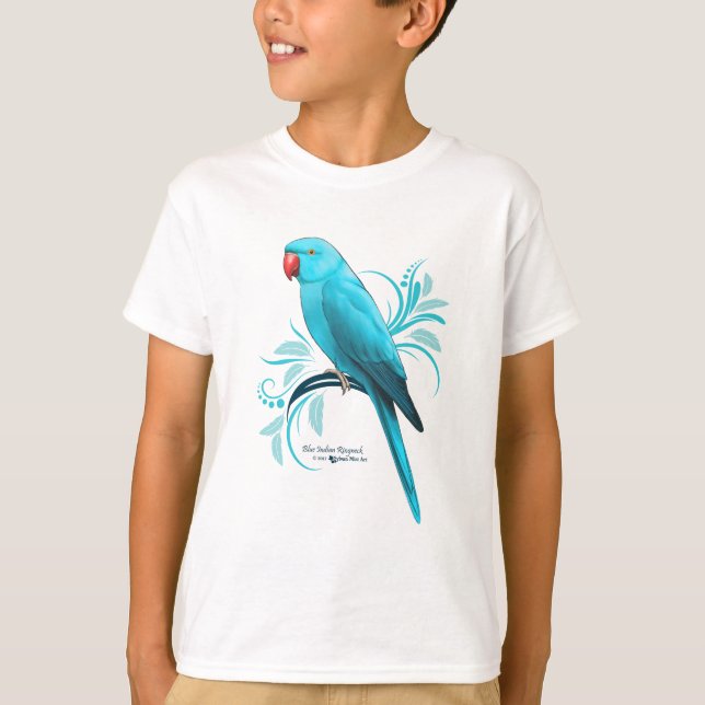 Blue Indian Ringneck Parrot T-Shirt (Front)