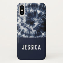 Blue Indigo Shibori Tie Dye Custom Name Case-Mate iPhone Case