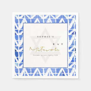 BLUE INDIGO WATERCOLOR CHEVRON BAR BAT MITZVAH NAPKIN