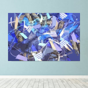 Blue indigo white grey abstract geometric stripes  canvas print