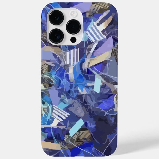 Blue indigo white grey abstract geometric stripes  Case-Mate iPhone case (Back)