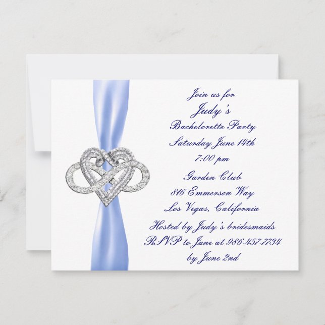 Blue Infinity Heart Bachelorette Party Invitation (Front)