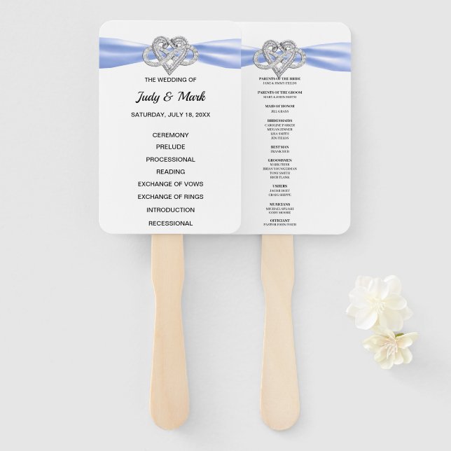 Blue Infinity Heart Wedding Program Fans (Front and Back)