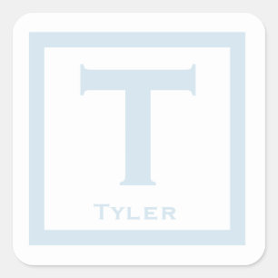 Blue Initial Name Kids Boy Party Back to School Square Sticker