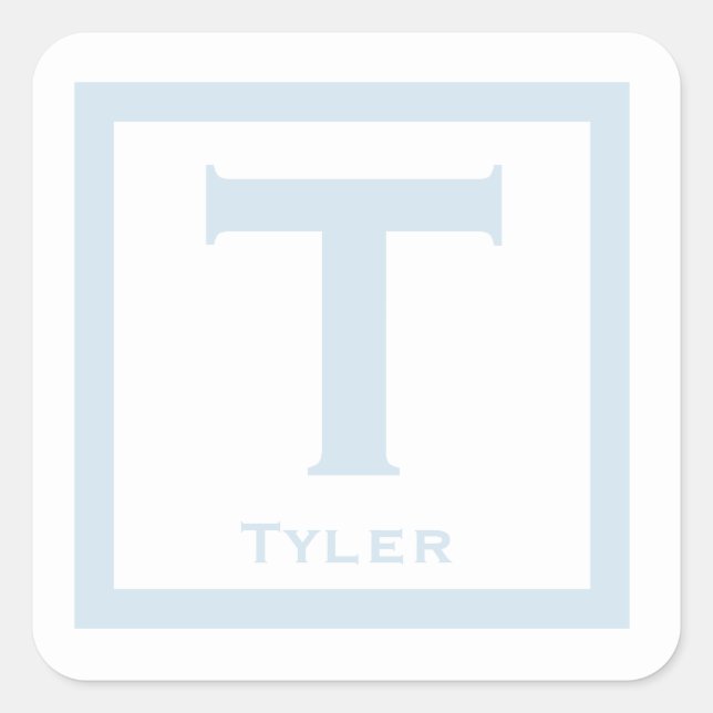 Blue Initial Name Kids Boy Party Back to School Square Sticker (Front)